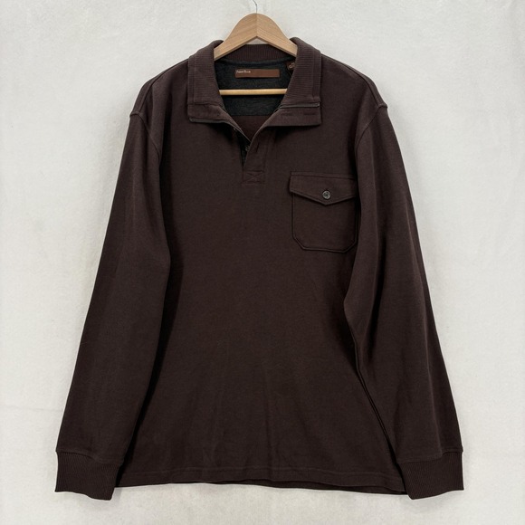 Perry Ellis Other - Perry Ellis Sweater Mens 2XL Brown Cotton Blend 1/4 Zip Collared Pullover Pocket